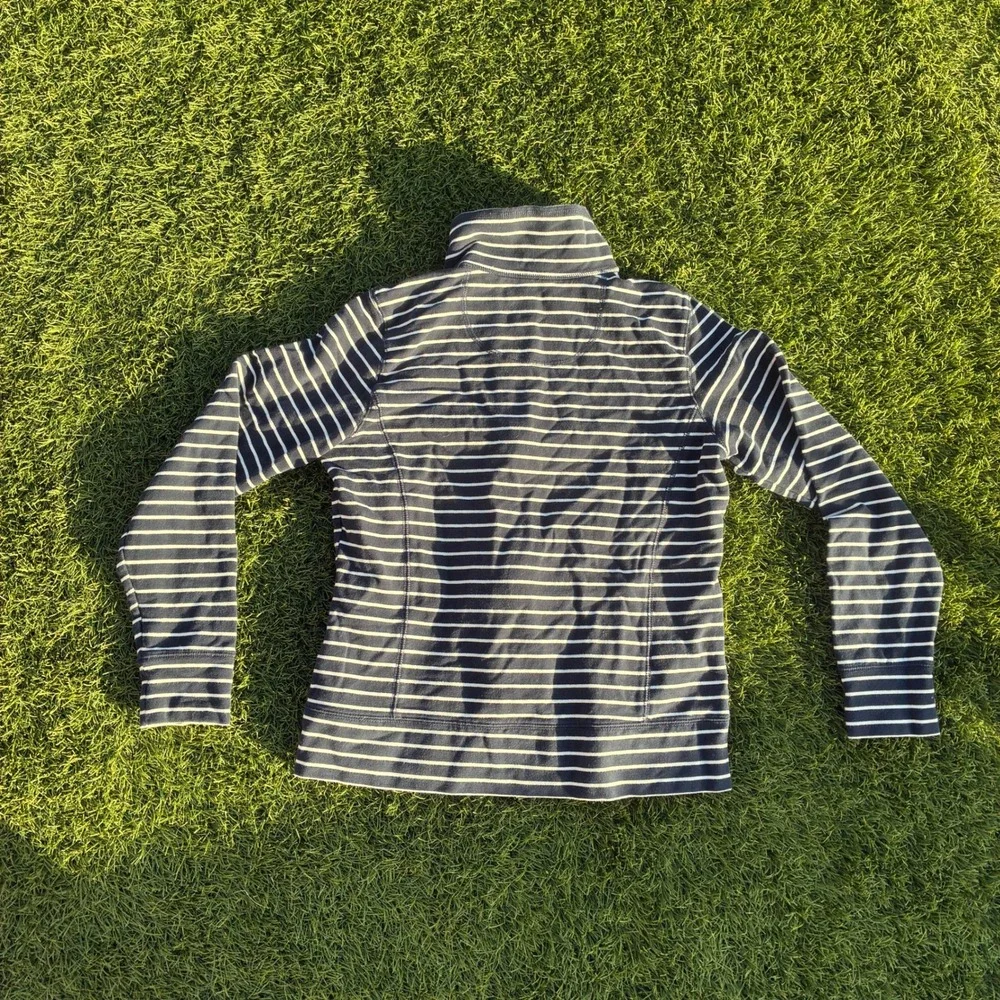 LL Bean Womens Size Small Black White Striped Full Zip Sweatshirt Jacket - Picture 2 of 6